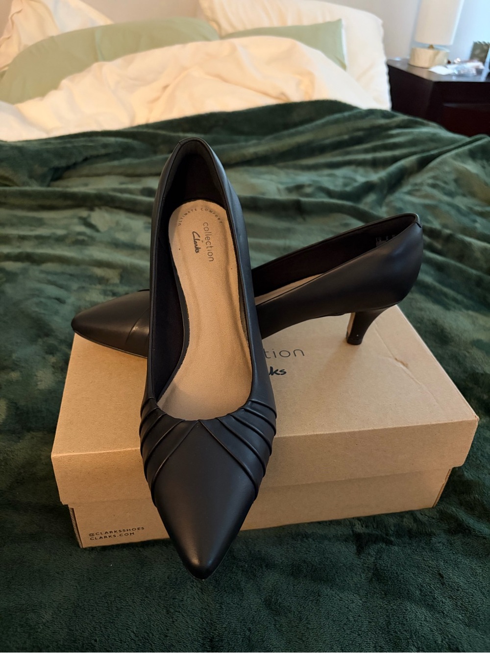 Clarks Black Pointed Toe Low Heel Pumps